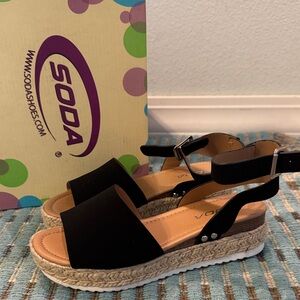 Soda Black Kids Espadrille Wedge Sandals